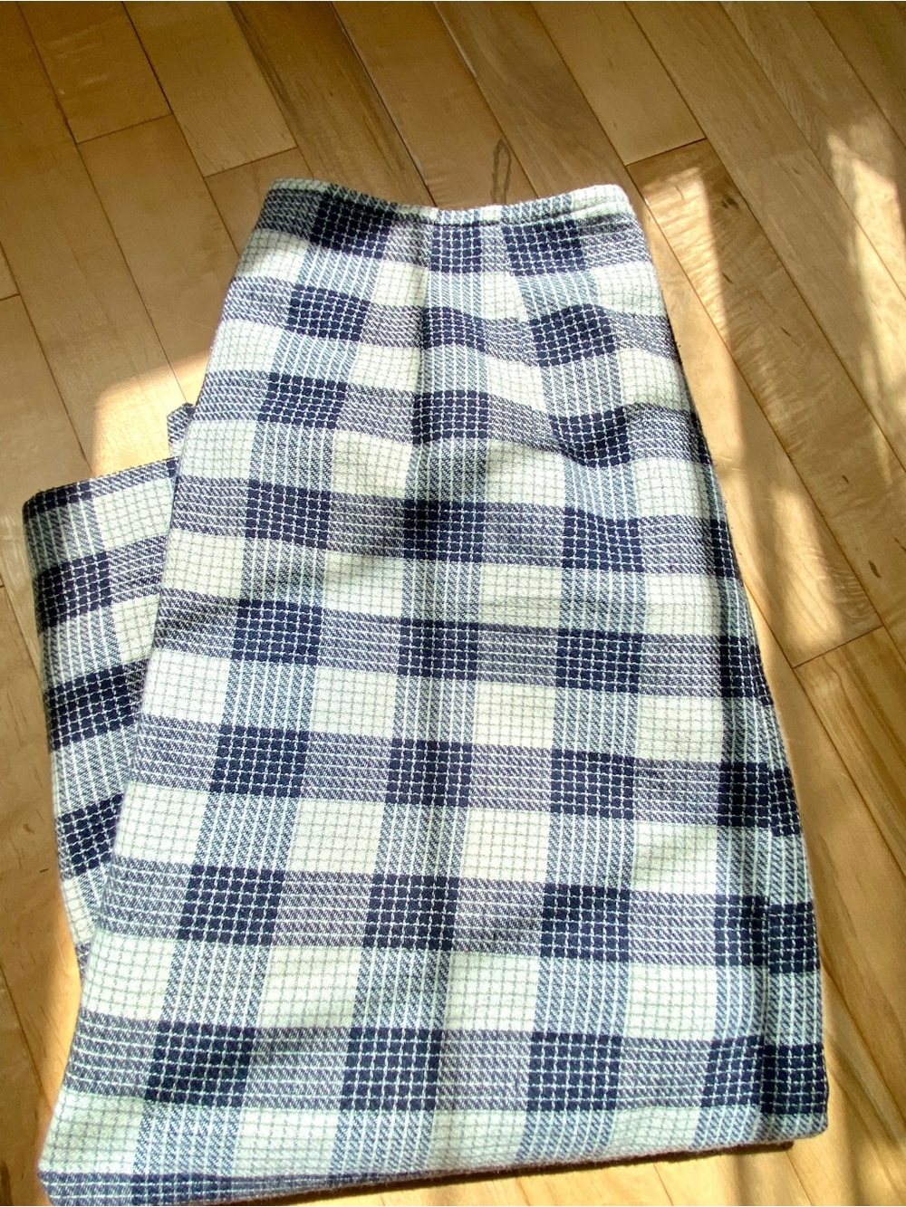 Vintage Hand Made Navy and Cream Plaid Midi Skirt